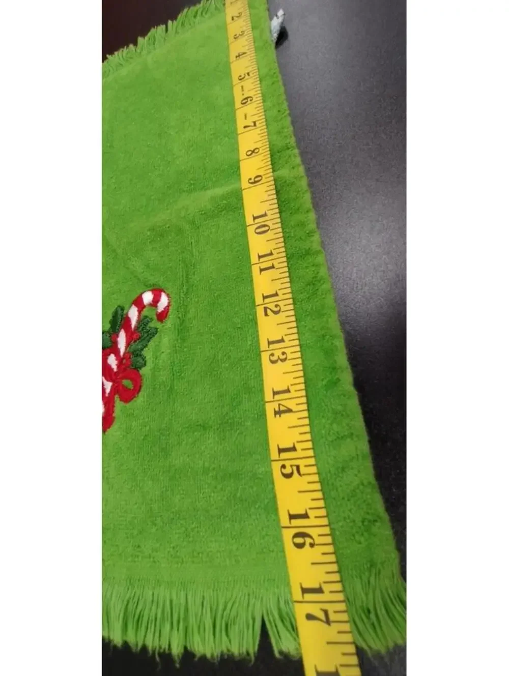 VINTAGE Christmas Towel Fieldcrest CANDY CANE EMBROIDER 1970s Holiday Neon green